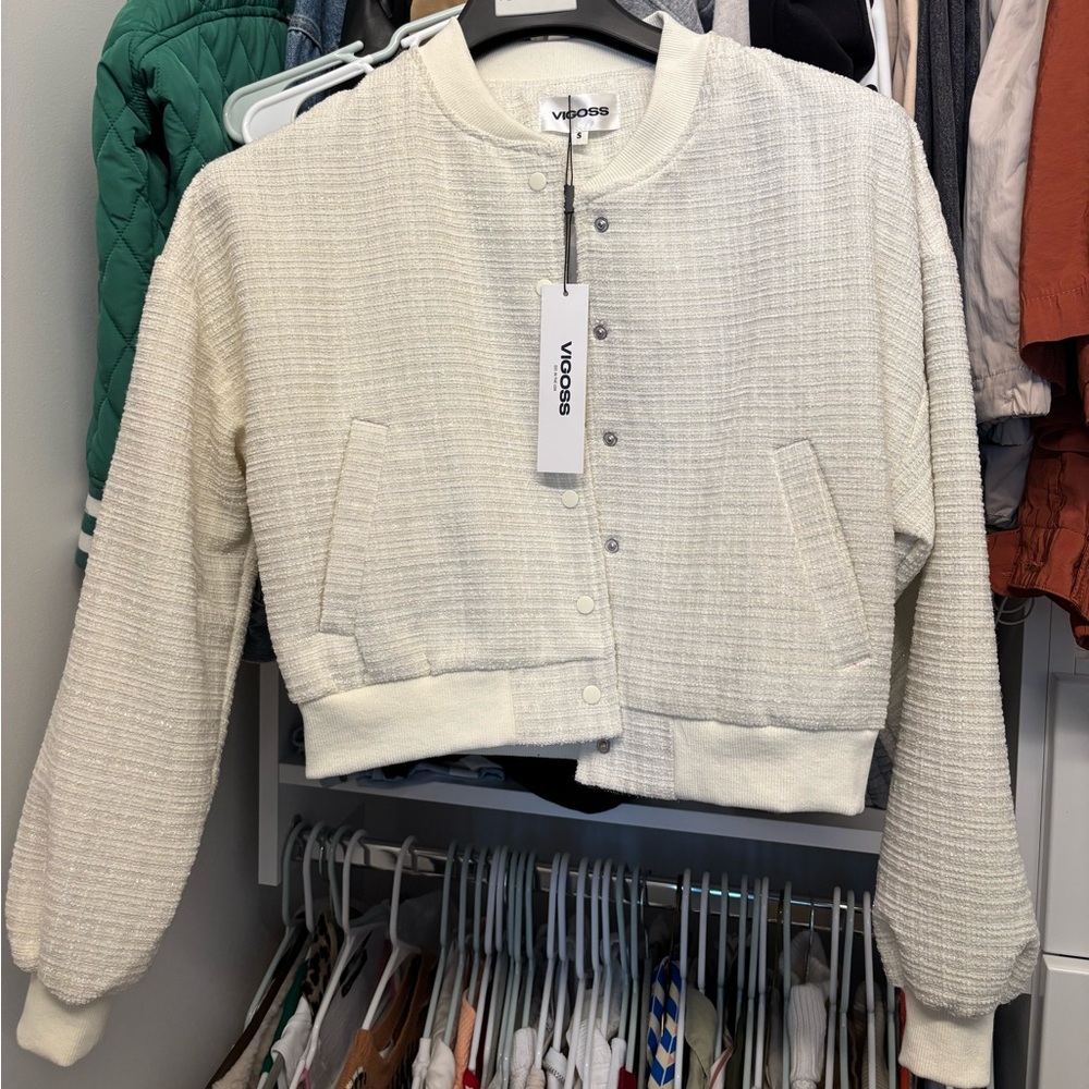 Vigoss Cream Textured Bomber Jacket